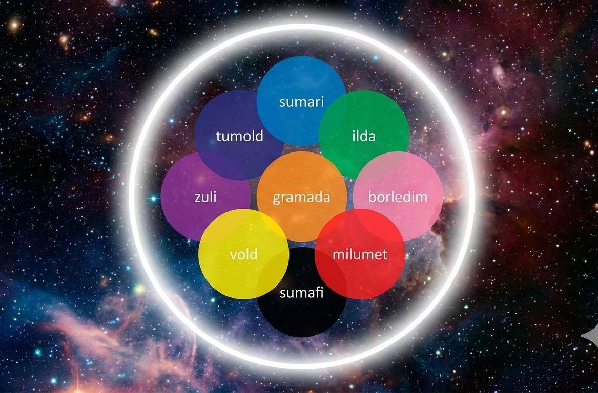 Nine Families of Consciousness in a circle of light gemini generated